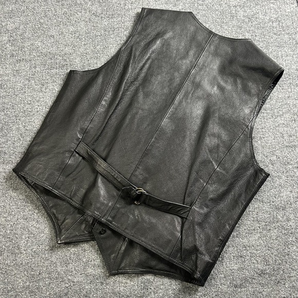 Wilsons Leather Vest Mens Large Black Button Front Adjustable Buckle Lined - Picture 4 of 6